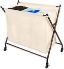 Smart Design Premium 3 Compartment Rolling Canvas Sorting Basket..