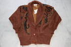 Vtg Imago Womens Sweater Mohair Blend Brown Sparkle Shoulder Pads Cardigan SZ M