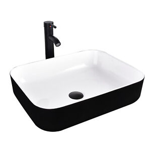 Rectangle Bathroom Vessel Ceramic Sink Counter Top Porcelain Bowl Faucet Set