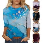 Plus Size Womens Printed 3/4 Sleeve T-Shirt Ladies Summer Casual Blouse Tops US