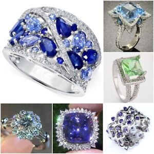 Gorgeous Women 925 Silver Plated Cubic Zircon Ring Wedding Party Jewelry Sz 6-10