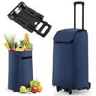 Folding Shopping Cart Rolling Utility Cart w/Removable Waterproof Bag Dark Blue