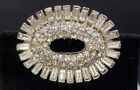 Vintage 1940's Rhinestone Brooch Pin Baguettes Pave Oval Silver
