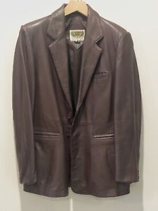 Vintage 80s Leather Blazer Mens 42 Genuine Lambskin Soft Two Button Coat Jacket