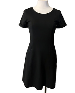 THEORY Dress 6 Black A Line Pockets Short Sleeve Stretch Cotton Classic Career