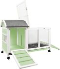 PetsCosset Rabbit Hutch Indoor Large Rabbit Cage Bunny Cage with Run, Green
