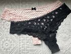 Victoria’s Secret Body By Victoria Thongs Lot Large Pink Dot Black Floral NWT