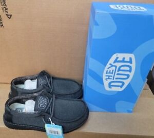 Hey Dude Youth Wally Basic Black Casual Kids Shoes 40041-001 - Choose Size