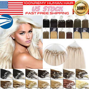 Micro Ring Loop Tip Remy Human Hair Extensions Straight Micro Beads Link Hair US