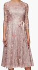Alex Evenings Women's Tea Length Embroidered Dress Illusion Sleeves Rose 10P