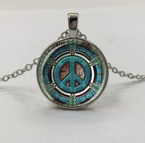 Peace Sign Glass Dom Pendant Necklace Handmade Fashion Trendy Gift