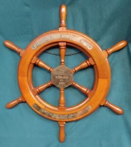 Old Vintage Wooden Nautical Ships Wheel Boat Yacht Sales Award 70s