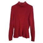 Magaschoni Cashmere Turtleneck Sweater Red Ribbed Knit Long Sleeve Womens Sz XL