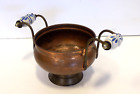 Flower Pot Bowl Vintage Solid Copper w/ Ceramic Delft Handle HOME DECOR