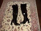 Patent Leather Zippered Black Thigh High Block Heels Boots 9.5 NWT