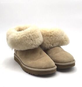 UGG Women's Beige Round Toe Ankle Winter Snow Boots - Size 6