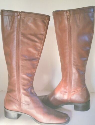 Michelle D Tall Flat Ladies Leather Brown Boots Made in Brazil Size 8 1/2W