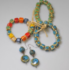Handmade ceramic kiln fired bohemian bracelet  earrings art colorful   X