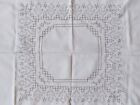 Antique Pretty Vintage Drawn Work Tablecloth Embroidery Flowers Cream Square 33