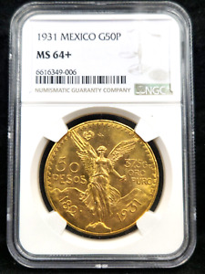 1931 NGC MS 64+ Gold Fifty 50 Pesos Mexico #2619