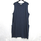 Pure Jill Tank Dress Linen Blend Womens Plus 3X Blue Sleeveless Pockets Midi