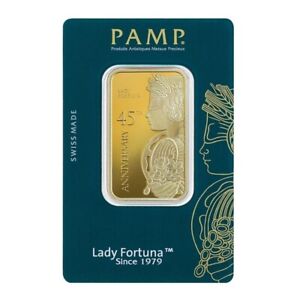 1 oz Gold Bar PAMP Suisse Lady Fortuna 45th Ann .9999 Fine Gold- In Assay Card