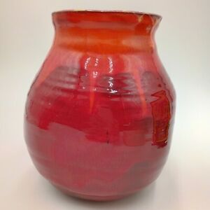 New ListingStudio Pottery Vase Red Lime Green Drip Glaze Artist signed