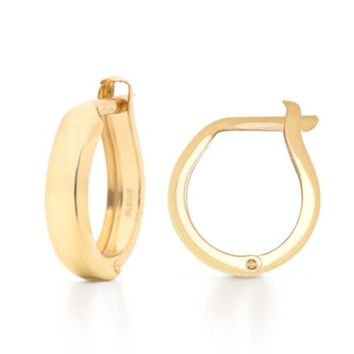 14K Gold Huggie Hoop Earrings - Classic Round Polished Small Huggies - 12mm