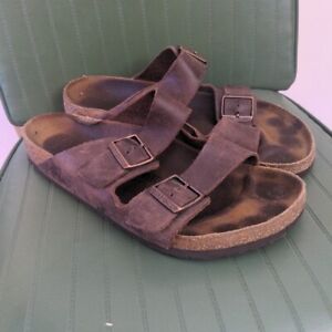 Birkenstock Sandals Mens 44 Arizona Two Straps Slide Cork Brown Leather Slip On