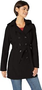 Sebby Collection Women's Soft Shell Trench Coat with Detachable Hood
