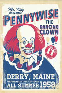 1990 Stephen King IT Pennywise The Dancing Clown Derry Maine Poster/Print 🤡
