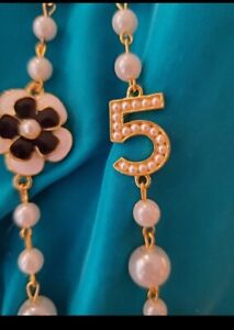 Authentic Vintage  Goldtone Pearl CC Chanel Logo Pull Charm pendant  necklace