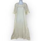 Antique Edwardian Women's Long Cotton Nightgown Eyelet Lace Trim Ivory M/L