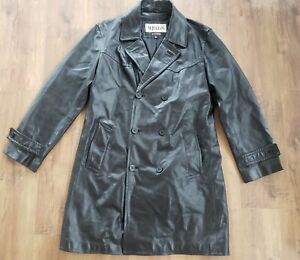 Vintage Wilsons M Julian Black Leather Long Trench Jacket Mens Medium Button Vtg