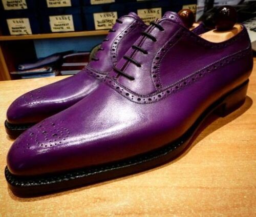 Handmade Men's Purple Leather  Formal Brogue Dress Shoes, Party Shoes