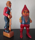 Vintage Carved Gnome, WOODSMAN LOT, Painted Wood FIGURINES, Folk Art 8”