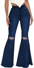 shengfan Bell Bottom Jeans For Women Denim Flare Pants Blue Size M