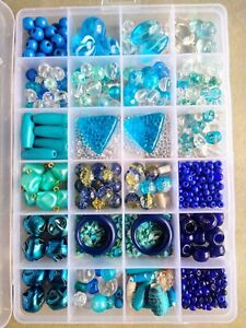 Huge lot of blue beads -  jewelry making supplies - Glass Mostly