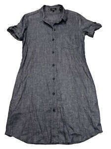 Theory Mayvine Tierra Wash Shirt Dress Blue Short Sleeve Linen Blend Size 6