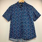Kennington California Men’s Blue Floral Button Down Hawaiian Shirt Size Large