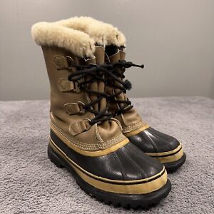 Sorel Caribou Boots Mens 8 Brown Leather Duck Waterproof Wool Liner Canada VTG