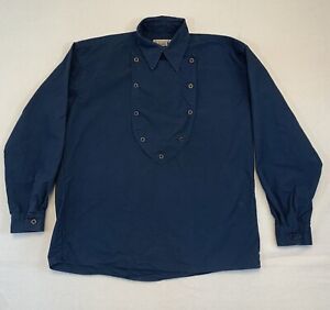Classic Old West Styles Bib Shirt Mens L Blue Long Sleeve Pullover USA Vintage