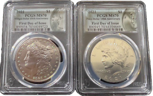 2021 Morgan and Peace Dollars Certified by PCGS MS 70 FDOI