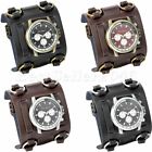 Mens Military Army Style Wide Leather Band Sports Big Face Quartz Wrist Watch