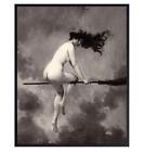 Vintage Goth Home Decor - Witch on Broomstick Wall Art - Creepy Spooky