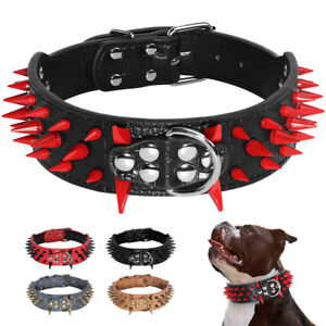 Padded Leather Spiked Studded Dog Collar for Medium Large Dogs Pitbull Bulldog