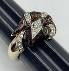 Vintage Crown Trifari Snake Ring sz 7 Rhinestone Enamel MISSING RHINESTONE Rare