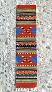Brick Red Wool Geometric Runner, 10x39 Inches Hand Woven Zapotec Tapestry Rug