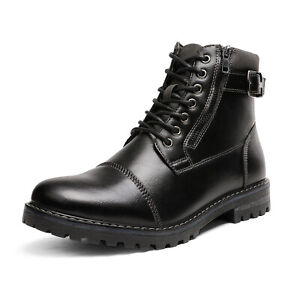 Men's Leather Motorcycle Boots Combat Faux Fur Military Ankle Boots