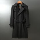 Men's Double Breasted Wool Blend Jacket Trench Coat Outwear Belted Slim Fit New